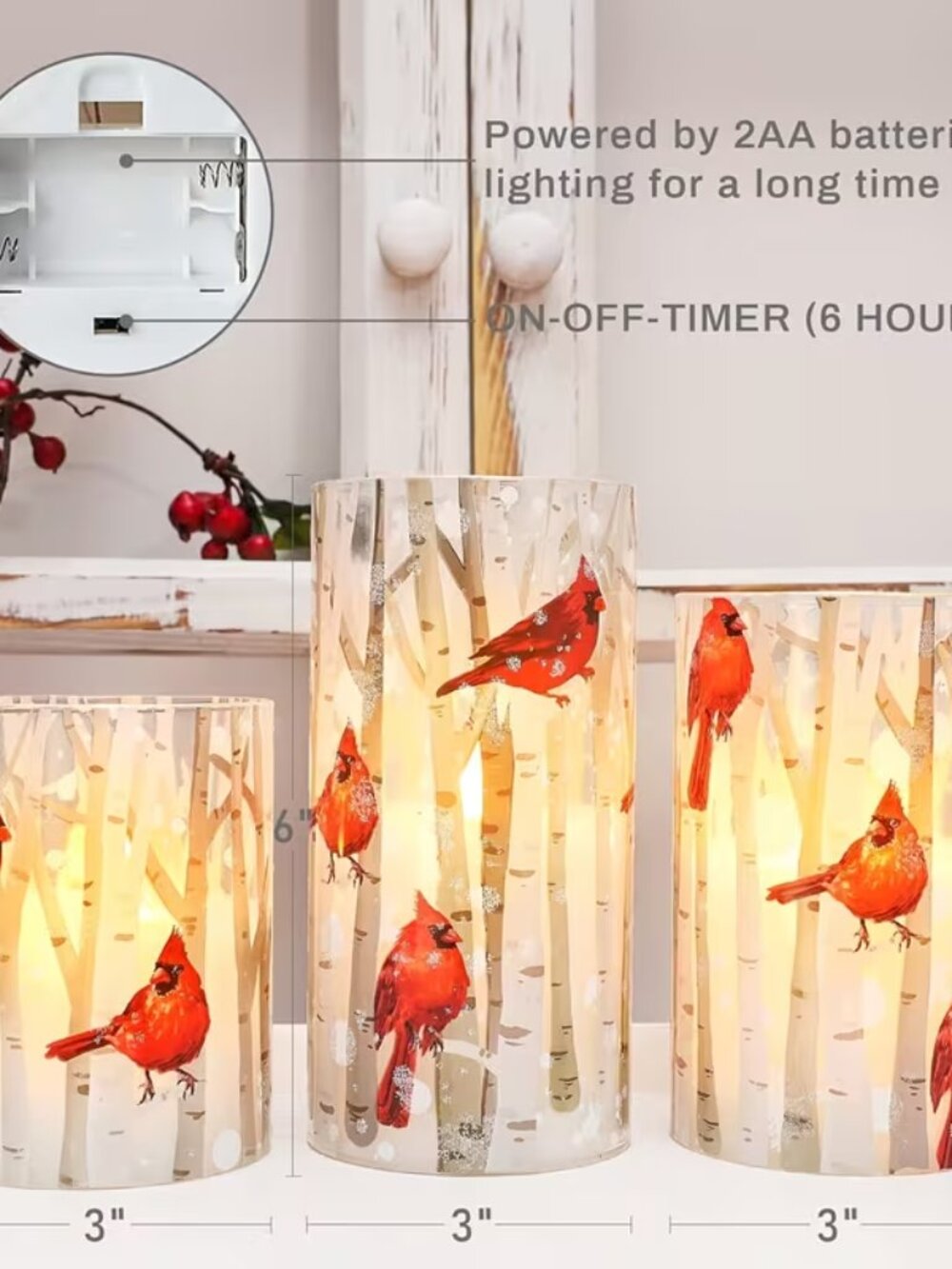 3pcs Cardinal-themed Flameless Candle - Picture 5 of 7